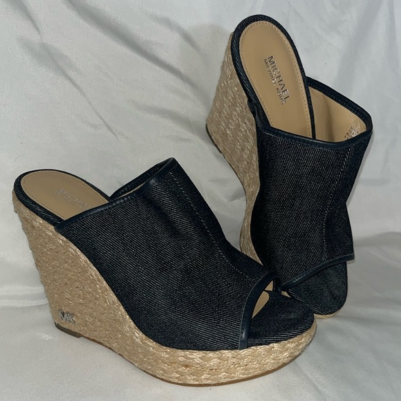 Michael Kors Womens Hastings Mule Wedge Peep Toe Espadrille Sandals 5.5 PW16L - Picture 1 of 7